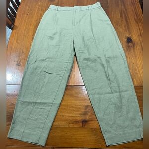 Zara Womens Casual Olive Green Linen Viscose Blend Trouser Pants Size Small
